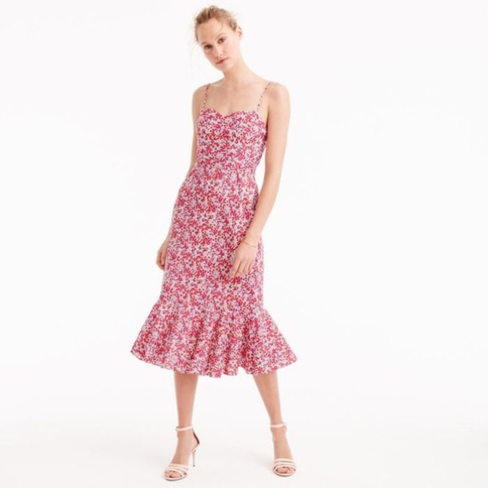 J Crew & Liberty London Wiltshire Floral Ruffle Hem Midi Dress Sz 0 - Picture 2 of 11